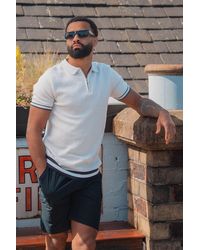 Brave Soul - Zip Neck Knitted Polo With Contract Trim - Lyst