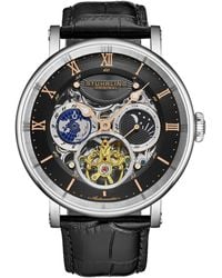 Stuhrling - Dual Time Automatic Watch, 47Mm Case, Skeleton Dial, Leather Strap, Sun/Moon Am/Pm Indicator 5 Atm Water Resistant - Lyst