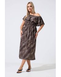 Yours - Leopard Frill Shoulder Dress - Lyst