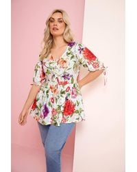 Yours - Broderie Anglaise Bow Tie Front Peplum Top - Lyst