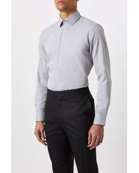 Burton - Grey Slim Fit Herringbone Texture Smart Shirt - Lyst