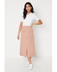 Oasis - Petite Twill Pocket Midi Skirt - Lyst