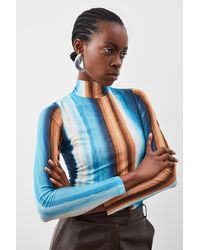 Karen Millen - Jersey Printed Mesh High Neck Long Sleeve Bodysuit - Lyst