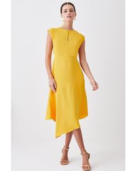 Karen Millen - Petite Soft Tailored Key Hole Cap Sleeve High Low Dress - Lyst