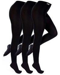 THMO - 3 Pair Warm Thermal Winter Soft Fleece Lined Black Tights - Lyst