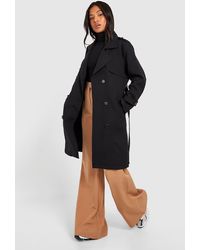 Boohoo - Petite Button Detail Belted Trench Coat - Lyst