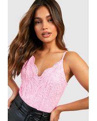 Boohoo - Pink Premium Lace Bodysuit - Lyst