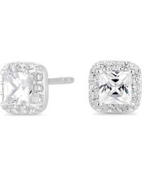 Simply Silver - Sterling Silver 925 With Cubic Zirconia Square Halo Stud Earrings - Lyst
