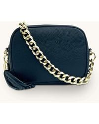 Apatchy London - Navy Leather Crossbody Bag With Navy & Gold Stripe Strap - Lyst