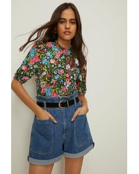Oasis - Slinky Jersey Floral Shirred Neck Top - Lyst