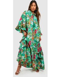 Boohoo - Floral Ruffle Detail Smock Maxi Dress - Lyst