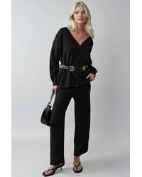 My Fashion - V-Neck Cardigan & Wide Leg Pants Knitwear Set - Lyst