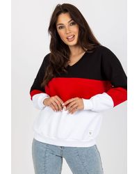 Love Lace - Cotton V Neck Long Sleeve Color Detail Sweatshirt - Lyst
