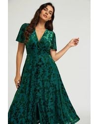 FS Collection - Floral Velvet Devore V Neckline Dress - Lyst