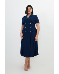 Karen Millen - Plus Size Pleated Button Detailed Woven Midi Dress - Lyst