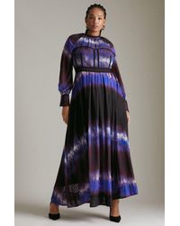 Karen Millen - Plus Size Tie Dye Woven Tape Detail Drama Dress - Lyst