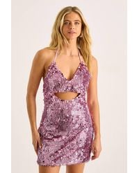 Nasty Gal - Disc Tassel Sequin Cut Out Halter Neck Mini Dress - Lyst
