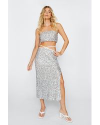 Nasty Gal - Sequin Bandeau Crop Top And Midi Skirt - Lyst