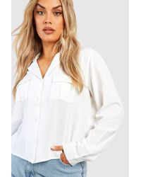 Boohoo - Plus Linen Oversized Pocket Utility Shirt - Lyst