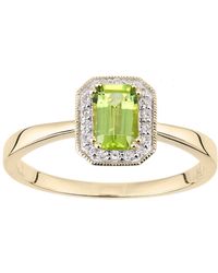 Jewelco London - 9ct Gold Diamond Octagon Peridot Octagon Mill Grain Halo Ring - Dr1axl619ypd - Lyst