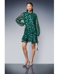 Dorothy Perkins - Petite Dp Luxe Star Jacquard Ruffle Shift Mini Dress - Lyst