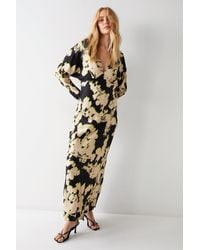 Warehouse - Petite Shadow Floral Print Premium Satin Batwing Dress - Lyst