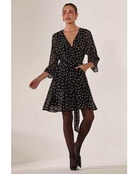 Jolie Moi - Chiffon 3/4 Sleeve Mini Dress - Lyst