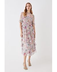 Coast - The Collector Printed Tiered Skirt Tulle Midi Dress - Lyst