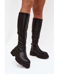 Love Lace - Platform Round Toe Faux Leather Over The Knee Boots - Lyst