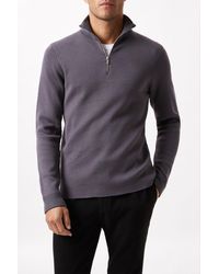 Burton - Premium Grey Knitted Zip Funnel Neck - Lyst