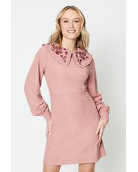 Oasis - Cord Embroidered Collar Mini Dress - Lyst