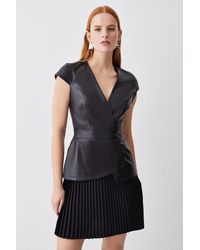 KarenMillen - Leather Pleat Skirt Mini Dress - Lyst