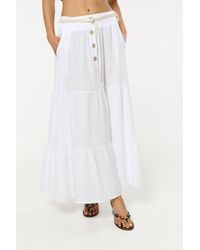 Liquorish - Linen Tiered Maxi Skirt With Belt - Lyst