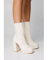 Nasty Gal - Faux Leather Platform Ankle Sock Boots - Lyst