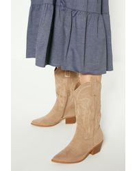 Oasis - Faux Suede Stitch Detail Western Boot - Lyst