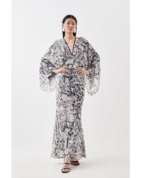 Karen Millen - Viscose Snake Print Wide Sleeve Column Maxi Dress - Lyst