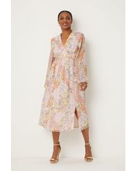Wallis - Pink Paisley Patchwork Wrap Midi Dress - Lyst