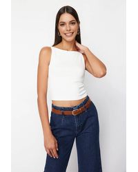 WOVCOR - Sleeveless Slash Neck Slim Fit Cropped Stretch Top - Lyst