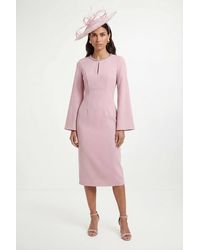 Wallis - Crepe Embellished Neck Cape Sleeve Dress - Lyst