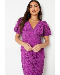Coast - Lace V Neck Pencil Dress With Puff Sleeve - Lyst