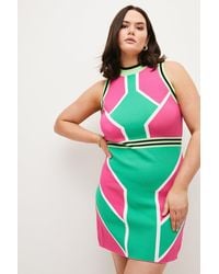Karen Millen - Plus Size Sporty Colourblock Rib Neck Knit Mini Dress - Lyst