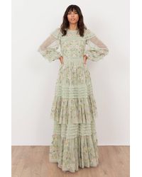 Maya Deluxe - Floral Embroidery Long Sleeve Frill Maxi Dress - Lyst