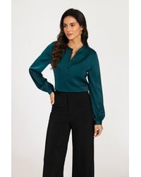 FS Collection - Grandad Collar Button Front Satin Blouse - Lyst