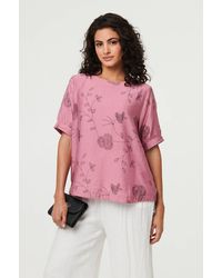 Izabel London - Floral Short Puff Sleeve Blouse Top - Lyst
