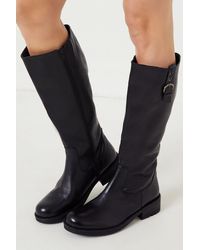 Wallis - Leather Winnie Buckle Detail Knee High Boots - Lyst