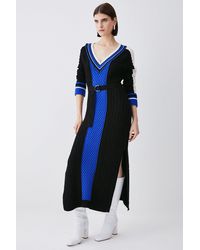 Karen Millen - Sporty Colour Block Cable Knit Dress - Lyst