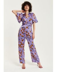 Liquorish - Floral Wide Leg Jumpsuit With Angel Sleeves - Lyst