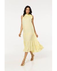 Liquorish - Linen Tie Neck Tiered Maxi Dress - Lyst