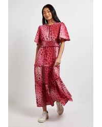 Dorothy Perkins - Petite Animal Shirred Waist Angel Sleeve Tiered Maxi Dress - Lyst