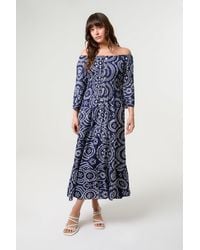 Blue Vanilla - Shirred Waist Three Quarter Sleeve Slip On Bardot Maxi Dress - Lyst